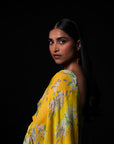Clover - Yellow Floral Silk Chiffon Embroidered Saree