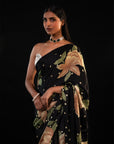 Sitara - Black Floral Print Silk Saree