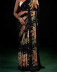 Sitara - Black Floral Print Silk Saree