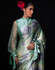 Neel - Mint Floral Print Silk Saree