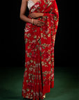 Bagh - Red Floral Print Saree
