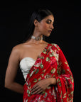 Bagh - Red Floral Print Saree