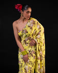 Mehfil - Lemon Floral Print Saree
