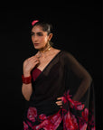 Sawan - Black Floral Print Saree