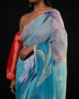 Lehar - Aqua Floral Print Saree