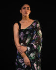 Mehfil - Black Floral Print Saree
