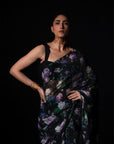 Mehfil - Black Floral Print Saree