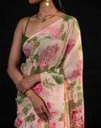 Chandni - Peach Floral Print Saree