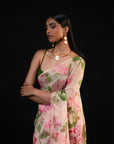 Chandni - Peach Floral Print Saree