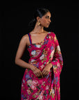 Mehfil - Magenta Floral Print Saree
