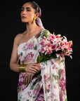 Chandni - Ivory Floral Print Saree