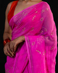 Vine - Pink Silk Chiffon Embroidered Saree