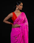 Vine - Pink Silk Chiffon Embroidered Saree