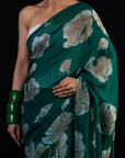 Meadow - Green Floral Silk Chiffon Embroidered Saree