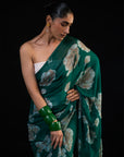 Meadow - Green Floral Silk Chiffon Embroidered Saree