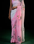 Magnolia - Shaded Pink Silk Chiffon Embroidered Saree