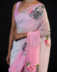 Magnolia - Shaded Pink Silk Chiffon Embroidered Saree