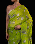 Vineyard - Teal Silk Chiffon Embroidered Saree
