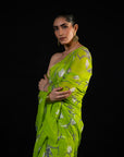 Vineyard - Teal Silk Chiffon Embroidered Saree
