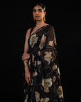 Lantern - Black Lily Silk Chiffon Embroidered Saree