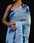 Sprig - Aqua Silk Chiffon Embroidered Saree