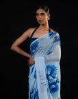 Sprig - Aqua Silk Chiffon Embroidered Saree