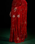 Harvest - Red Silk Chiffon Embroidered Saree
