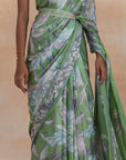Green Floral Print Satin Sarees