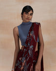 Exclusive Wine Floral Print Chiffon Sarees