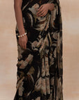 Designer Black Floral Chiffon Sarees