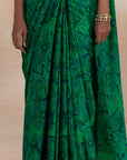 Pure Green Floral Print Chiffon Sarees