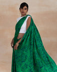 Green Floral Print Pure Chiffon Sarees