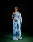 Sprig - Aqua Silk Chiffon Embroidered Saree