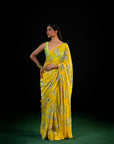 Clover - Yellow Floral Silk Chiffon Embroidered Saree