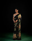 Sitara - Black Floral Print Silk Saree