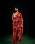 Bagh - Red Floral Print Saree