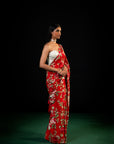 Bagh - Red Floral Print Saree