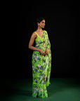 Mehfil - Parrot Green Floral Print Saree
