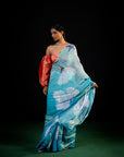 Lehar - Aqua Floral Print Saree