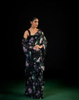 Mehfil - Black Floral Print Saree