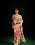 Chandni - Peach Floral Print Saree
