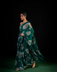 Meadow - Green Floral Silk Chiffon Embroidered Saree