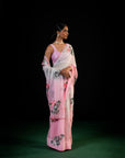 Magnolia - Shaded Pink Silk Chiffon Embroidered Saree