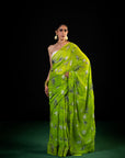 Vineyard - Teal Silk Chiffon Embroidered Saree