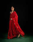 Harvest - Red Silk Chiffon Embroidered Saree