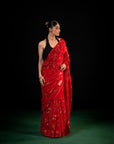 Harvest - Red Silk Chiffon Embroidered Saree