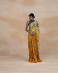 Yellow Designer Floral Chiffon Sarees