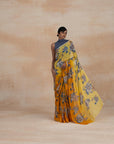 Yellow Floral Print Chiffon Sarees