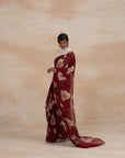 Red Floral Pure Silk Sarees in Chiffon