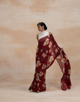 Red Floral Pure Silk Sarees in Crepe